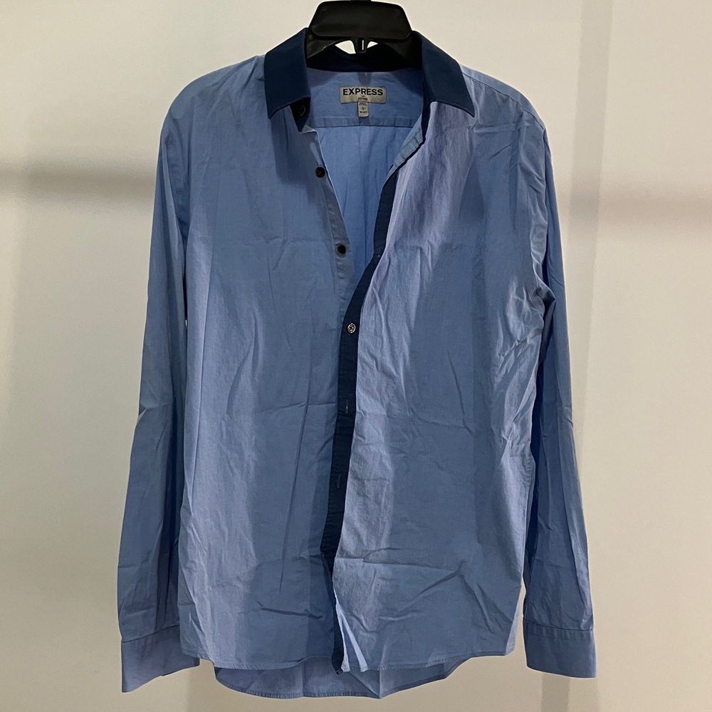 Express Men's Light and Dark Blue Button Down Shirt